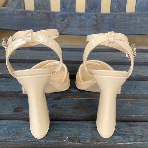 New Sam Edelman Haidyn  Platform Sandal Women 9.5 Cream Rhinestone Buckle Strap - Picture 6 of 9